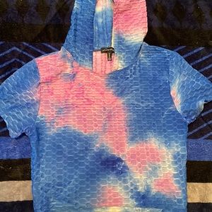 Waffle crop shirt sleeve sweater